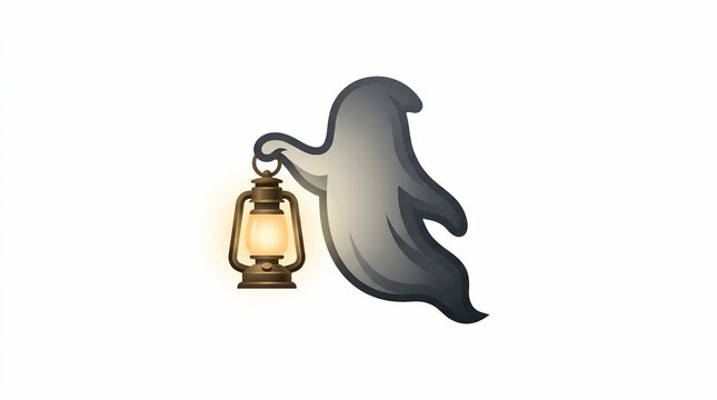 Cute cartoon ghost holding a glowing vintage lantern.