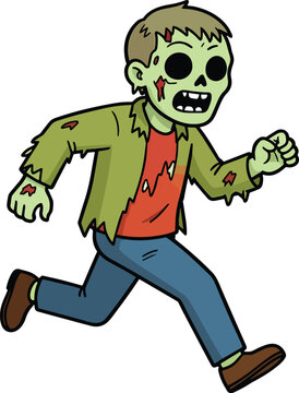 Scared Green Zombie Boy Running Halloween Character Vector Icon Isolated on Transparent Background