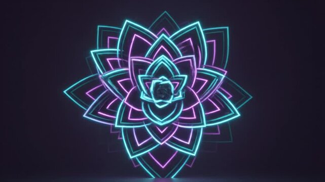Neon Lotus Flower Blooming Animation Abstract Geometric Background