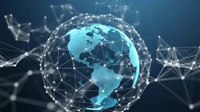 Digital globe network expansion with connecting lines with video globe expanding digital network lines glowing highlights space digitalization communication visualization