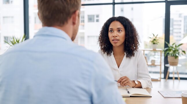 Woman discussing project with coworker