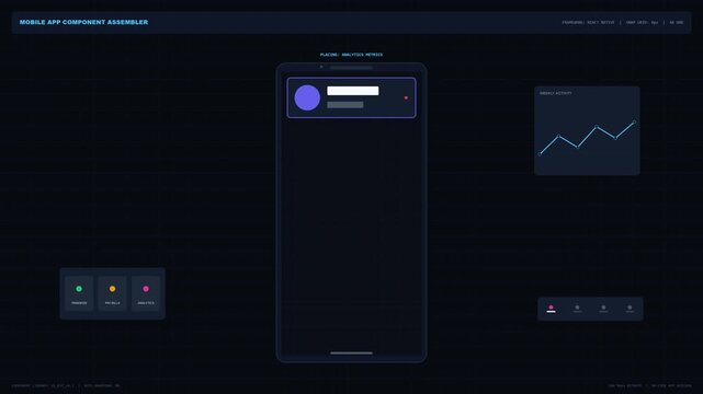 Visual drag and drop mobile app development interface creator workspace showing ui components