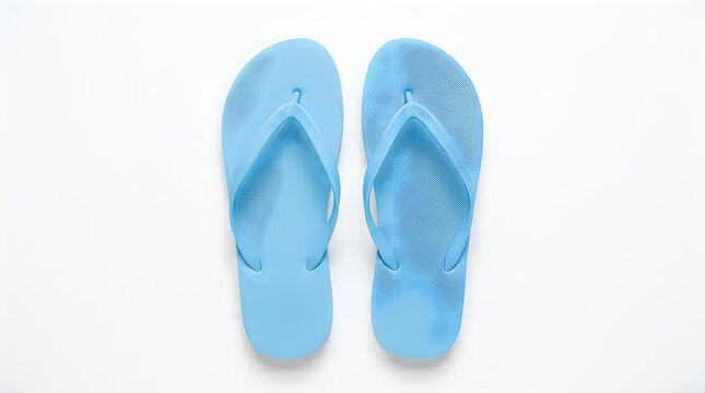 Pair of light blue flipflops isolated on white background