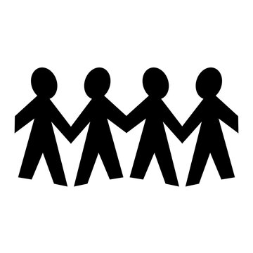 Four paper doll people holding hands teamwork unity concept