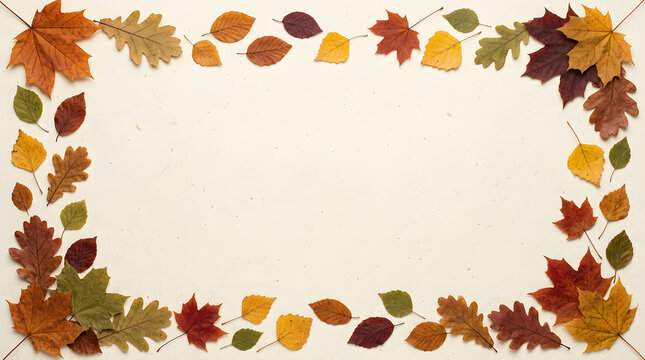 Autumn leaves frame on textured background with copy space.