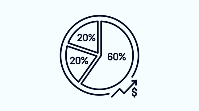 Pie chart finance vector icon with percentage segments and growth arrow
