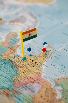 Indian Flag Pin on India Map with Location Markers