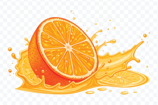 realistic orange slice with juice splash in different style isolated on transparent background
