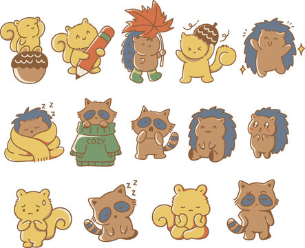 Cute Chibi Woodland Animal Autumn Sticker Collection
