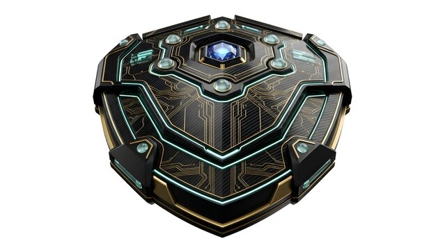 3D Render Luxury Black and Gold Cybersecurity Shield Vector