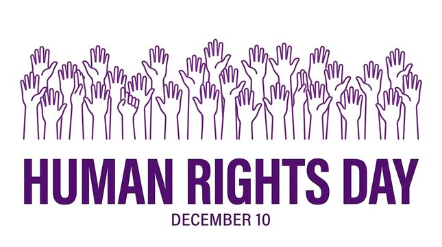 Purple outlined human hands raised up for human rights day on december 10 with equality advocacy illustration community