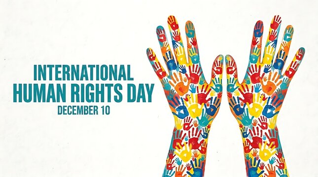 International human rights day artwork featuring colorful painted human hands international colorful diversity