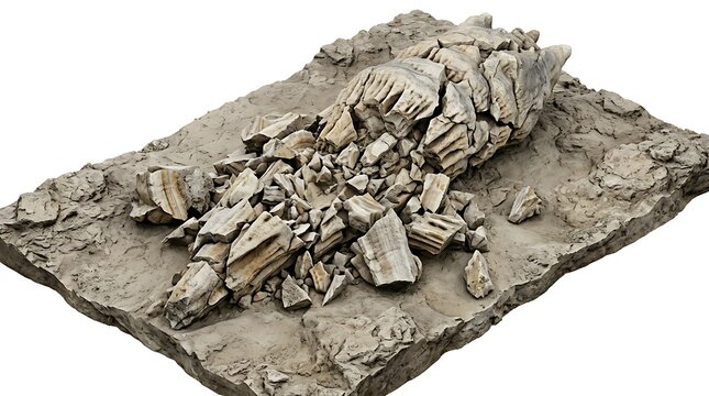 Crushed Ancient Stone Column Fragment Isolated on a White Studio Background