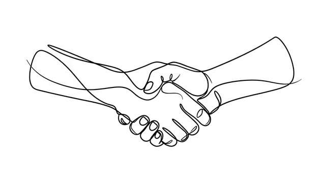 Handshake line art drawing representing a business deal or partnership with handshake agreement business partnership