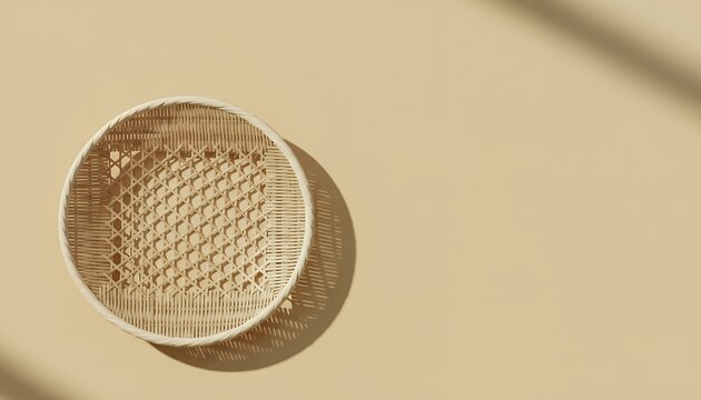 格子編み模様の丸い竹製トレー