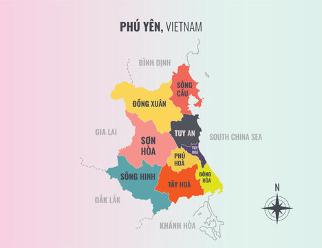 Ph Yn Vietnam Tinh into Huyen in a minimalist colorful style map showing