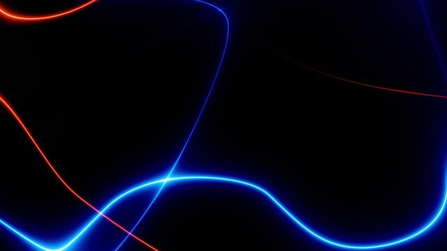 3d animation of abstract background with ascending colorful neon glowing lines, glowing trails loop background. Blue and red glowing organic
