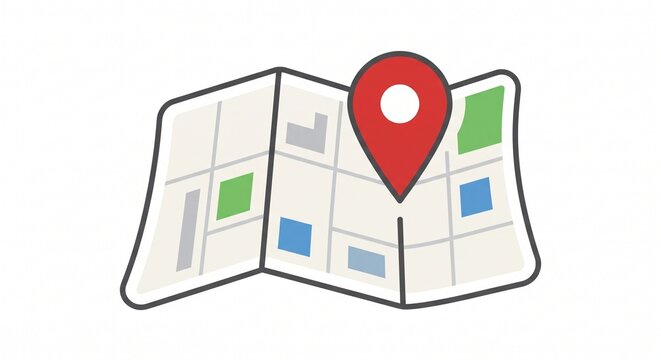 Flat Vector Illustration of a Paper Map with a Location Pin Marker.