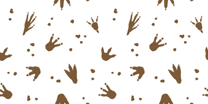 Cute dinosaur footprint pattern, repeating background. Seamless childish design with dino tracks for kids wallpaper, baby carpet