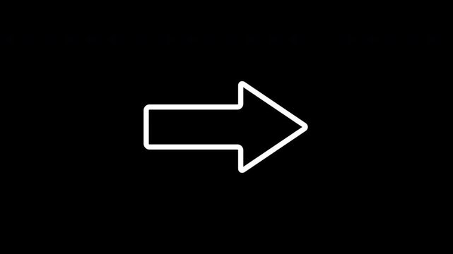 Simple Right Direction Arrow Graphic Icon With Smooth Kinetic Energy Reveal Animation On Black