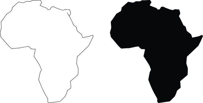 Outline and silhouette map of Africa continent with divider for geography, cartography, travel, education, and regional mapping.