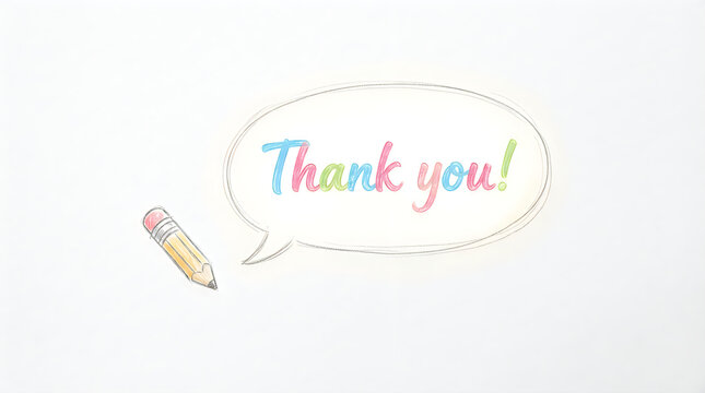 Handdrawn speech bubble with text thank you and a pencil isolated on white background