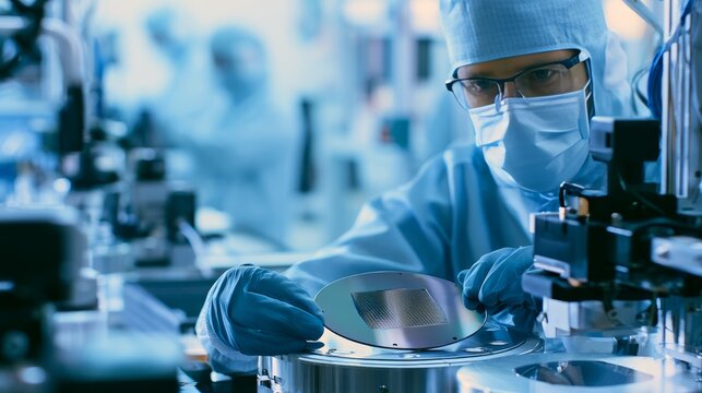 High Tech MEMS Sensor Manufacturing Facility with Automated Cleanroom Equipment and Silicon Wafer Processing