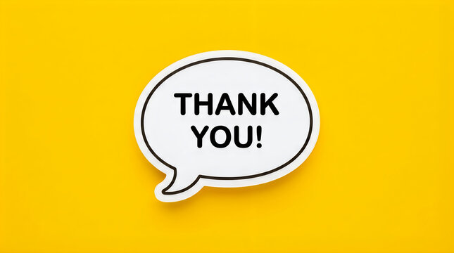 Speech bubble with thank you message isolated on bright yellow background