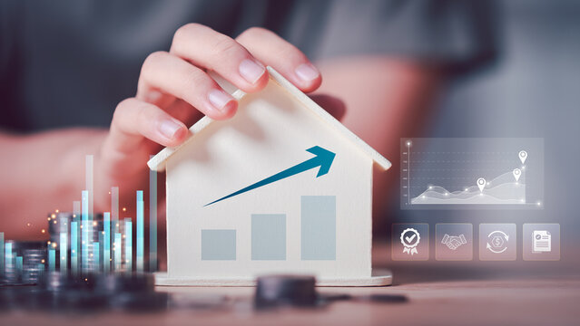 Real estate investor analyzes property value, housing market, investment growth, price trends, equity, returns, and financial data to identify opportunities and build long-term wealth.