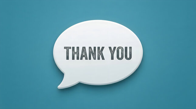 3d speech bubble with the text thank you on a blue background