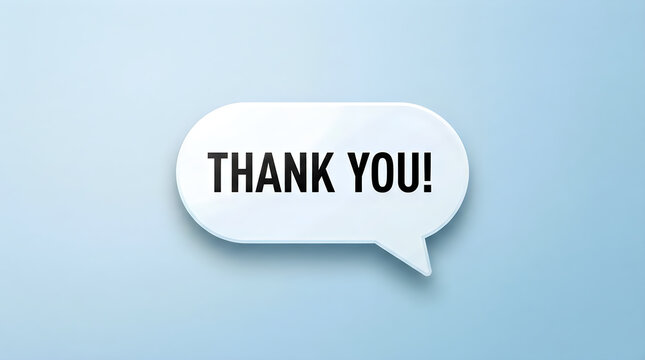 A 3d speech bubble with thank you text on a light blue background, perfect for expressing gratitude