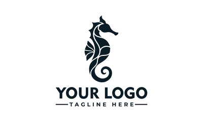 Stylized black seahorse logo emblem for marine branding and professional business identity © nuaari