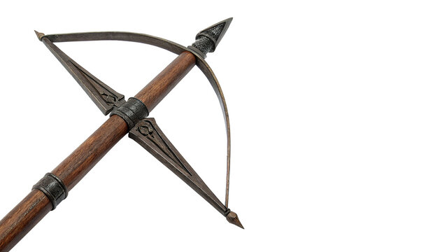 Wooden historical crossbow weapon isolated on transparent background