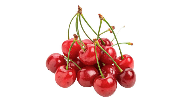 Bunch of fresh red sweet cherries isolated on transparent background