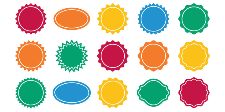 Colorful vector set of various blank starburst labels and geometric shapes for design elements