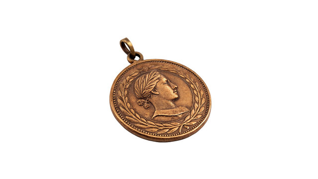 Vintage round bronze metal medal coin isolated on transparent background