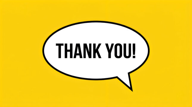 Thank you text inside speech bubble on yellow background