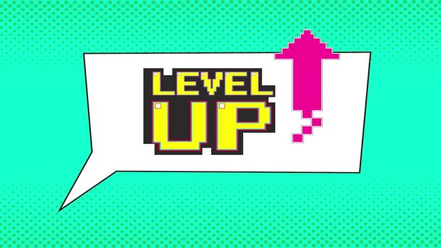 LEVEL UP icon. Pixel art 8 bit. retro game. for game assets on retro green background.