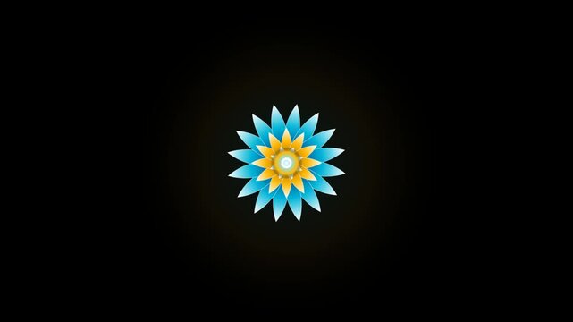 Vibrant Blue Gold Abstract Starburst Motion Graphic Element on Black