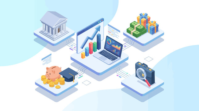 Financial Planning and Investment Management Isometric Illustration Concept