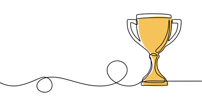 golden trophy is depicted with a continuous line drawing style