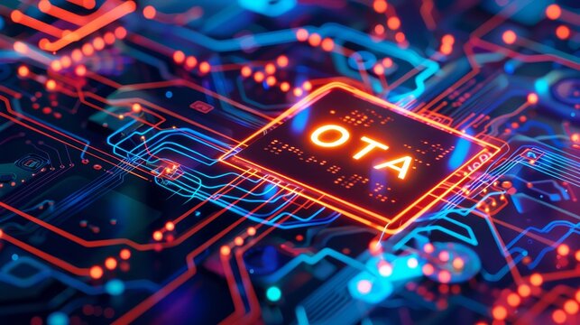 OTA lettering on a circuit board illustrating firmware updates