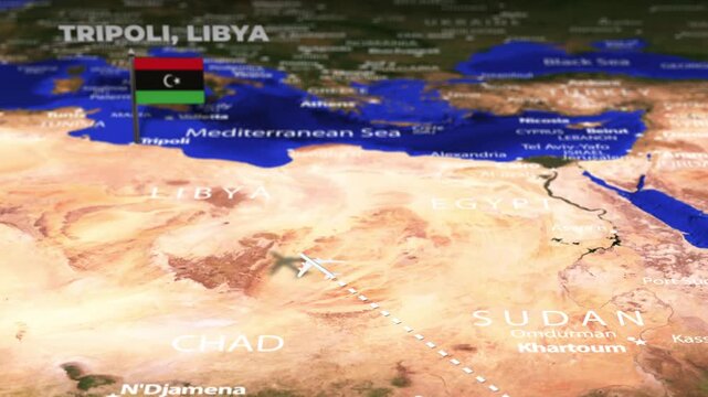 Flight From Nairobi KENYA to Tripoli LIBYA with flag pins