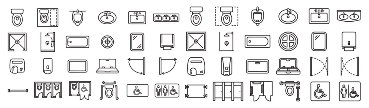 Bathroom And Restroom Icon Set: Plumbing Fixtures, Toilets, Sinks, Urinals, Stalls And Accessibility Symbols