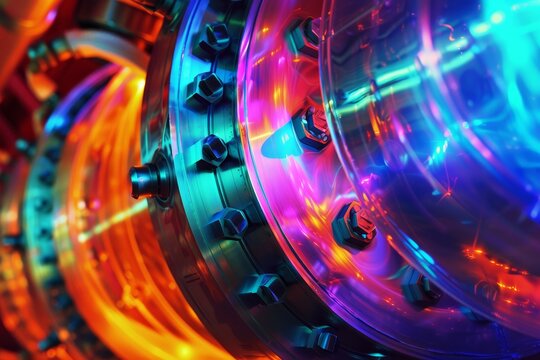 A close-up of the intense plasma within a Tokamak reactor, with vibrant colors representing the extreme heat and energy generated by the fusion process