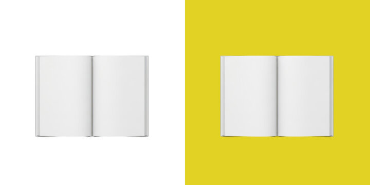 Open blank book mockup with pages spread flat for branding design display presentation