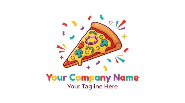 Delicious Pizza Slice Logo with Confetti - Italian Food Business Branding