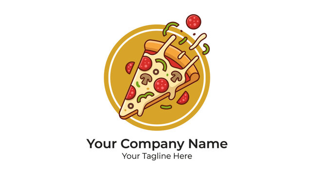 Delicious Pizza Slice Logo with Pepperoni and Mushrooms - Isolated