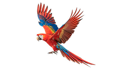 Colorful scarlet macaw parrot bird flying isolated on transparent background © Pendleton-png