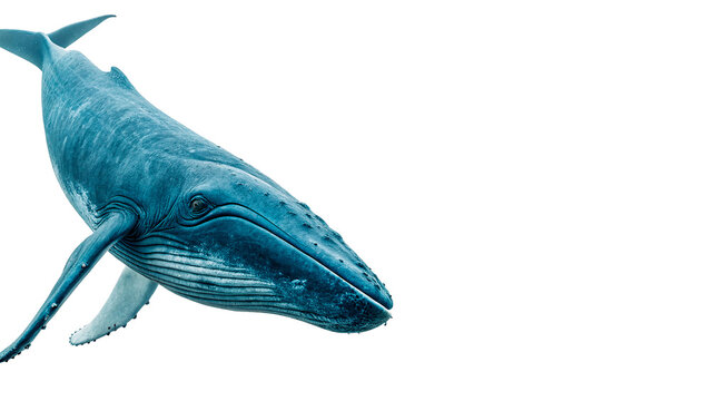 Large blue whale marine mammal swimming isolated on transparent background